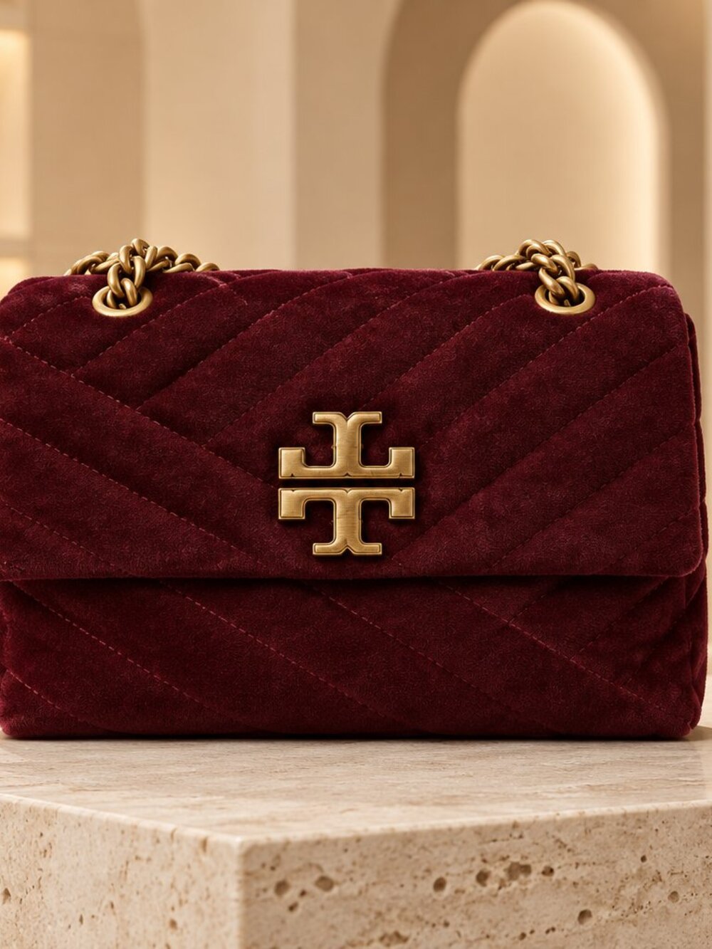 Fashion Burgundy Velvet Shoulder Bag